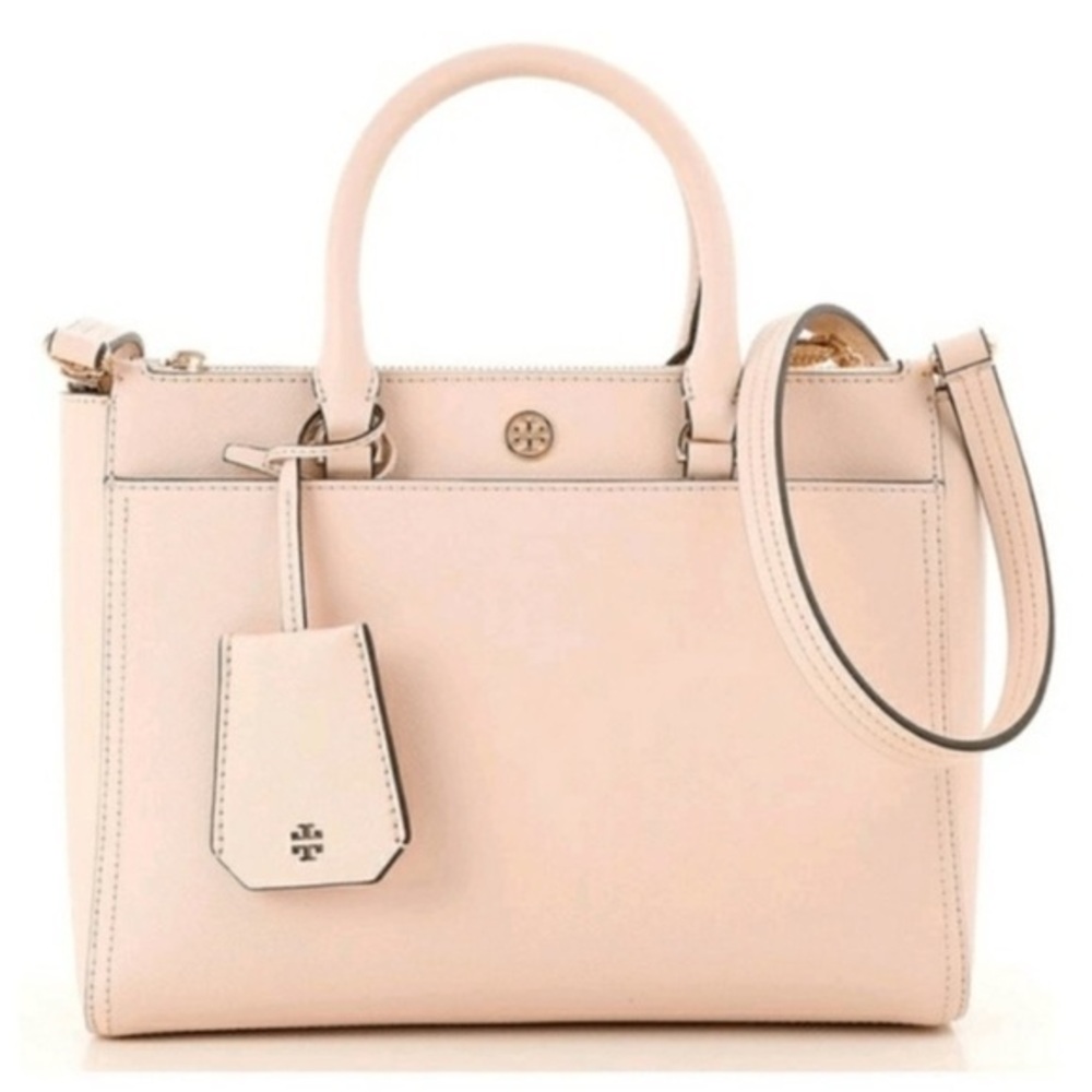 NWOT Tory Burch Saffiano Leather Pink Robinson double zip tote bag